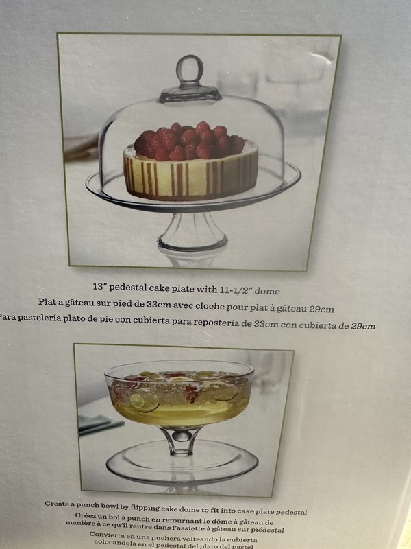 Anchor Hocking Entertainers 2 Piece Glass Domed Cake Set in Original Box NIB 13” gallery