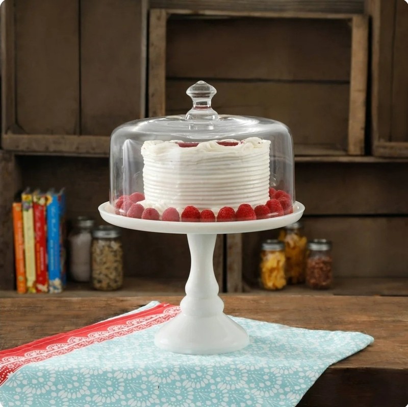 PIONEER WOMAN WHITE TIMELESS BEAUTY JADEITE 10″ DOMED CAKE STAND NIB