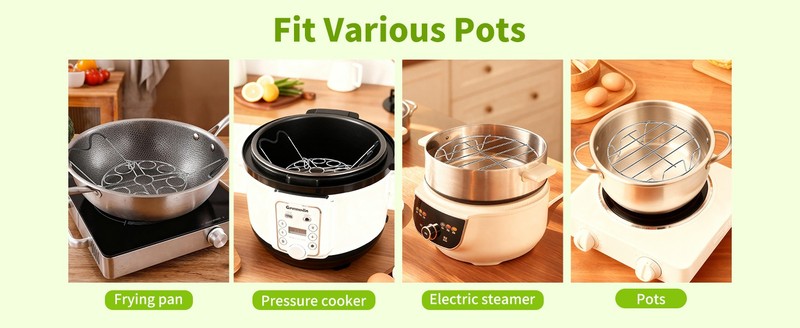 Steamer Cooling Rack Trivet Accessory Set, Include 9-holes Egg Steamer Cooking gallery