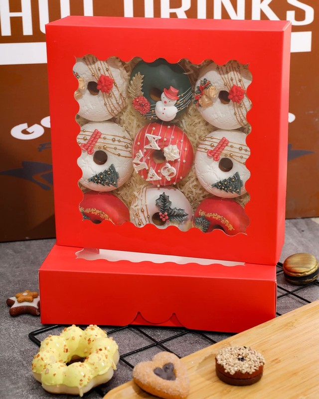 Auto-pop up Red Pie Boxes with Window 10x10x2.5 inch 30Packs Cookie Donut Bak... gallery
