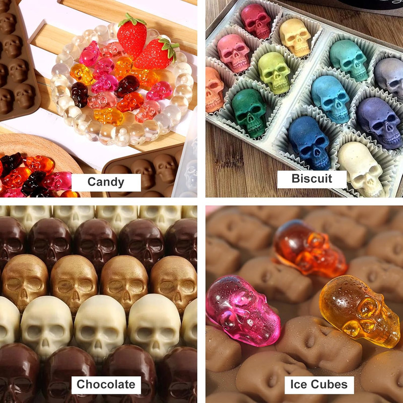 Gummy Skull Candy Molds Silicone 2 Pack 40 Cavity Non-Stick Skull Silicone gallery