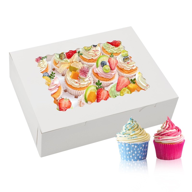 24 Sets x 12 Count Cupcake Containers Boxes with Window, 12.8 x 10 x 3.5 Inch…