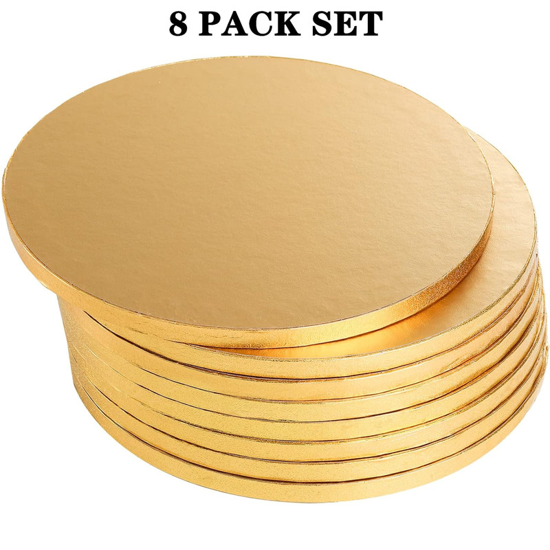 8 Pack Cake Circles 12 Inch Gold Foil Round Cake Boards Sturdy Corrugated for gallery