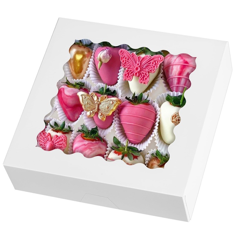 9″ x 9″ x 2.5″ Pie Boxes, 20 Pack Auto Pop-up Chocolate Covered Strawberry Bo…