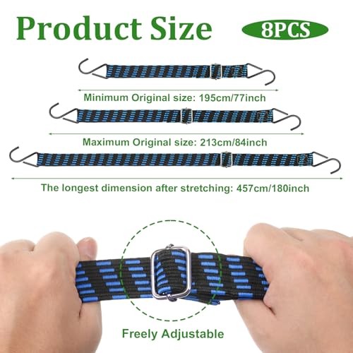 8 Pcs 77-84 Inch Adjustable Flat Bungee Cords with Hook - Heavy Duty Outdoor gallery