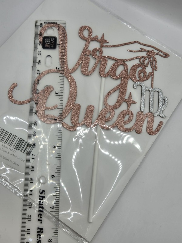 Virgo Queen Cake Topper Rose Gold & Silver Glitter Zodiac Birthday Party Decor gallery