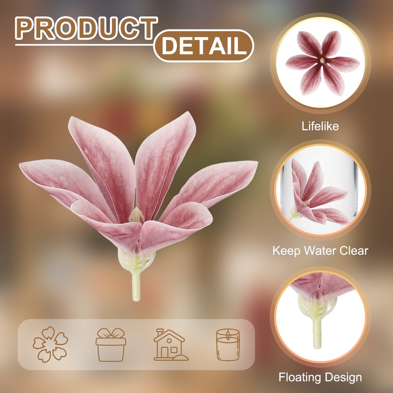 12 Pcs Floating Flowers for Centerpieces, Brown Magnolia Faux Flower Heads gallery
