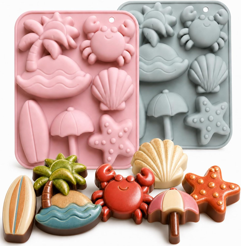 2 Pack Summer Beach Silicone Molds 6 Cavity Food Grade Nonstick DIY Molds