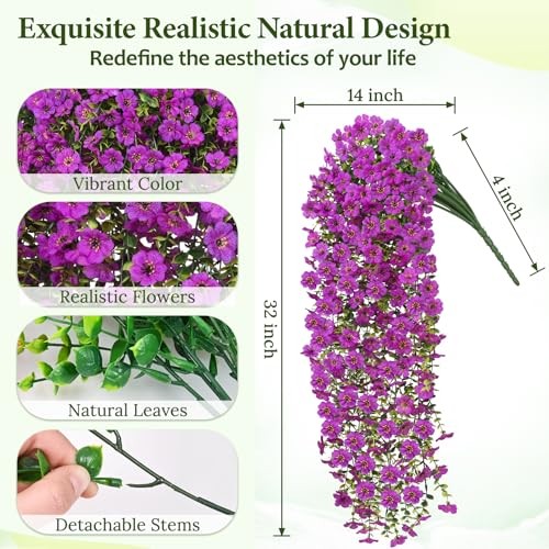 2 Pcs Artificial Flowers for Outdoors, UV Resistant Fake Outdoor 2 Pack Purple gallery