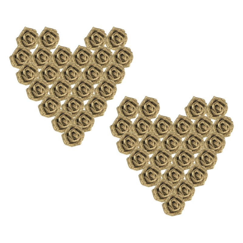 50Pcs Glitter Roses, Foam Artificial Flowers Roses Heads with Stem, Gold