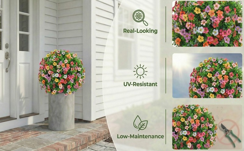 Dense Multi-Color Artificial Flower iary Ball Trees 24 Inch, Set of 2 gallery