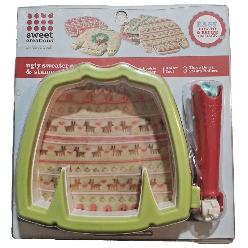 Ugly Sweater Baking Cookie Cutter Stamp Roller Set by Sweet Creations Christmas