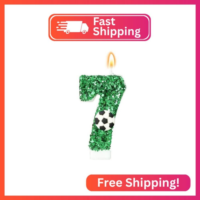 Soccer Candle Green Number 7 Candles 7st Birthday Candles for Cake and Cupcake T