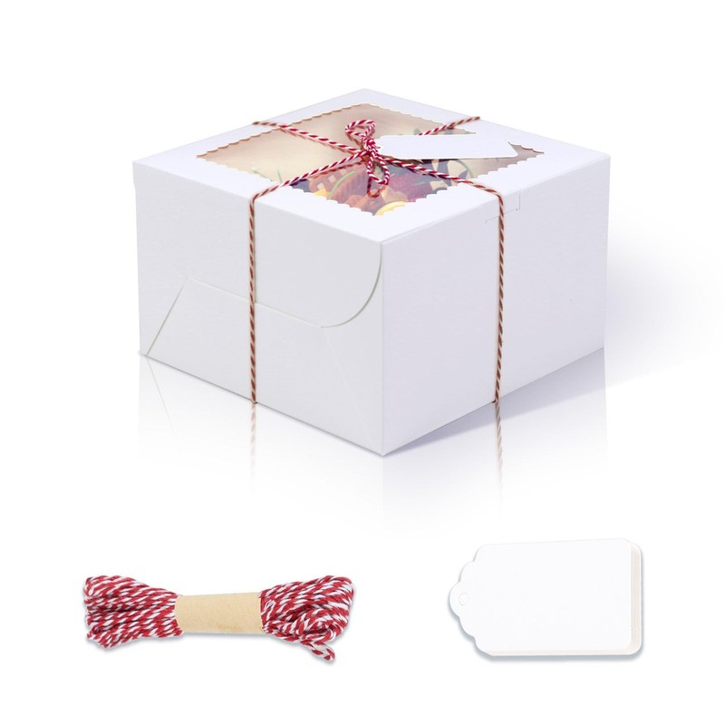 20Pcs 8 Inch Cake Boxes with Window, 8x8x5 Inches White Bakery Boxes, Cake Ca…
