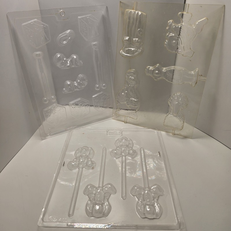 Lot Of 3 Hard Plastic Candy Molds lollipops Sesame Street, Baby, Bunny Pre-owned