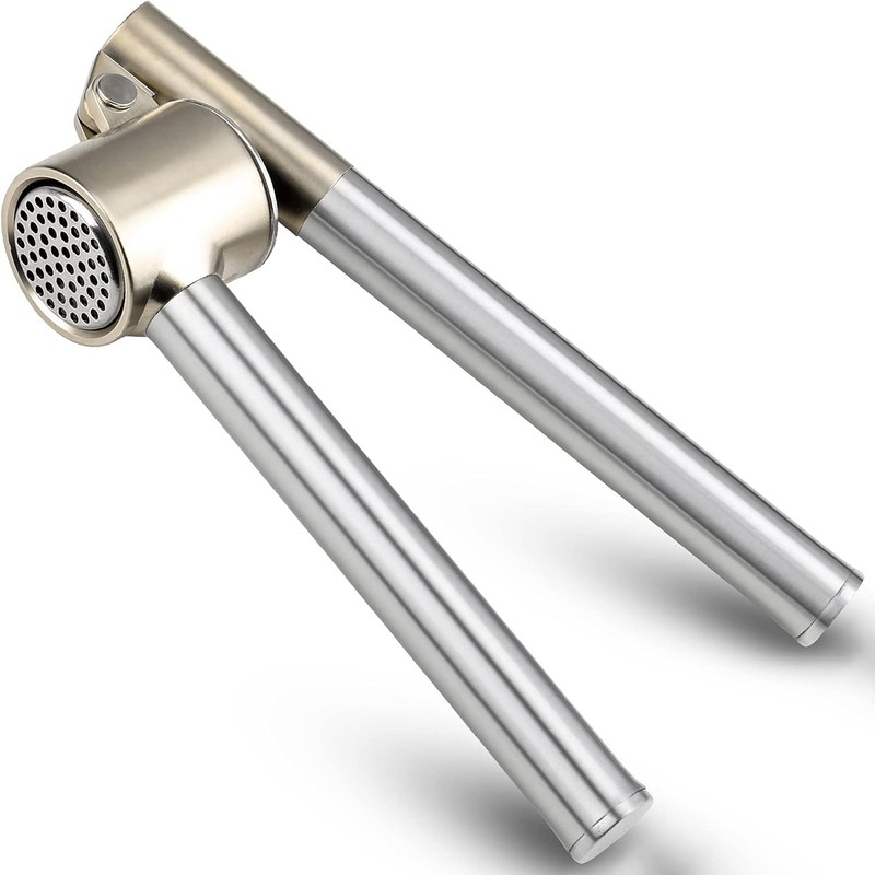 Garlic Press, 304 Stainless Steel Mincer & Crusher, Heavy Duty, Silver