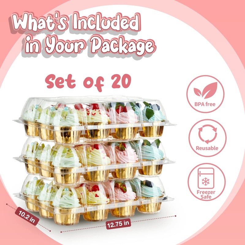 12 Pack X 20 Sets Stackable Cupcake Carrier With 240 Pack Cupcake Liners Plast gallery