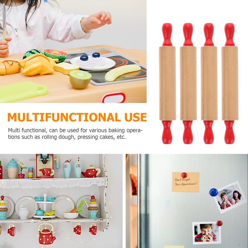 4 Pcs Wood Kids Mini Rolling Pins Dough Roller for Baking Clay Pretend Toy gallery