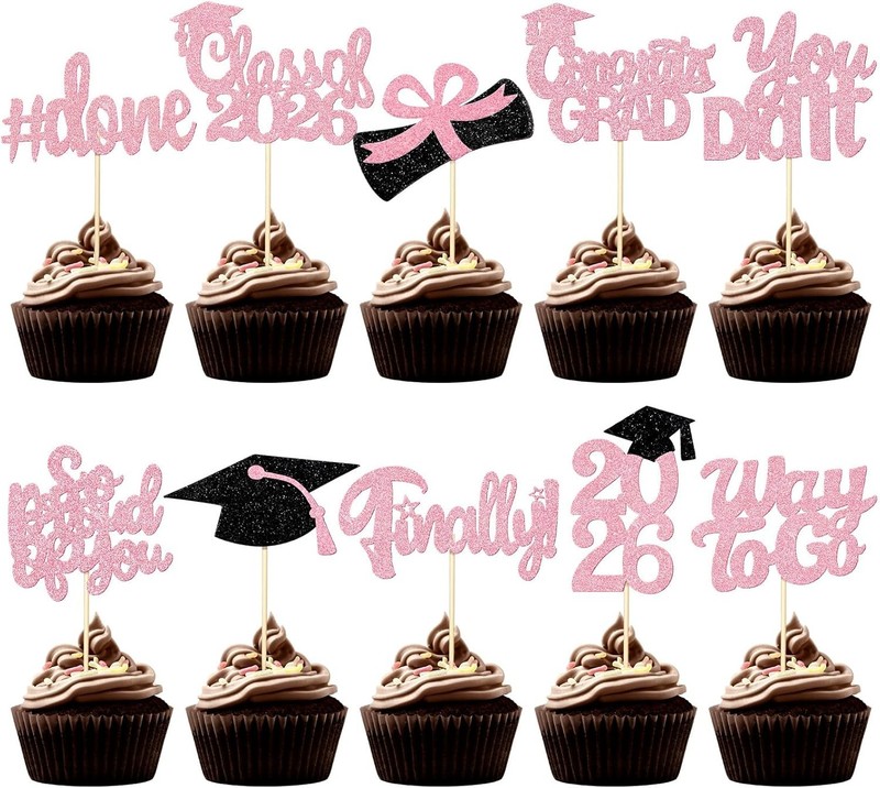 Graduation Decorations 2026 100 Pcs Graduation Cupcake Toppers Congrats Grad