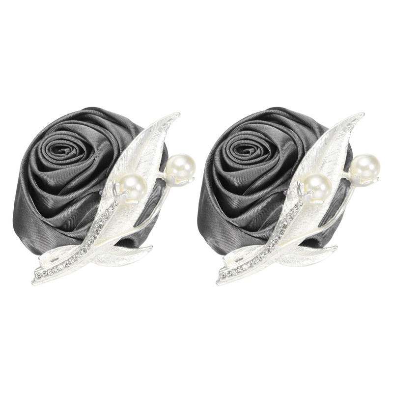 2 Pcs Boutonnieres for Men, Deep Grey Groom Corsage Artificial Flower