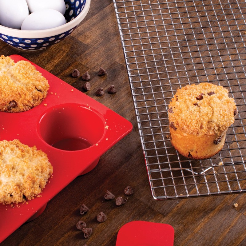 Mrs. Anderson's Baking Silicone 6-Cup Jumbo Muffin Pan, 6-Cup, Jumbo, Red gallery