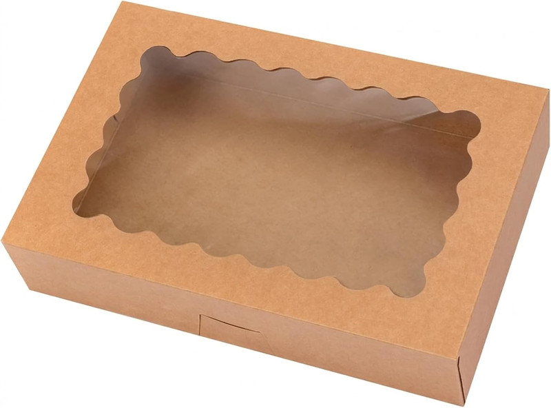 Moretoes 24pcs Bakery Boxes with Window, 12x8x2.5 InBrown Auto-Popup Boxes