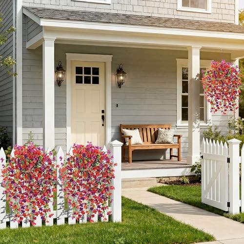 Artificial Hanging Flowers for Outdoors, 5Pcs Faux 5pcs Hot Pink Red Purple gallery