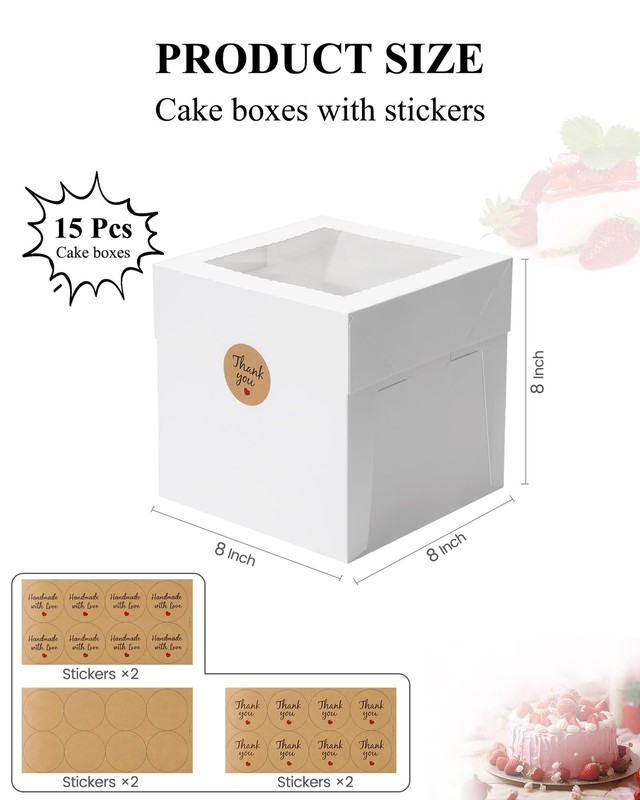 15 PCS 8x8x8 Inch Square Cake Bakery Boxes Window Cajas Pasteles Wedding gallery