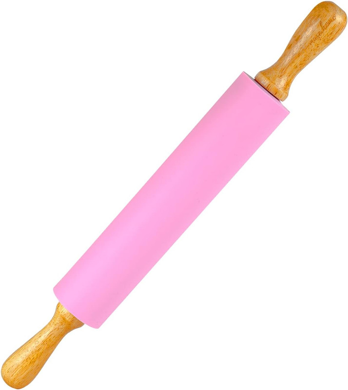 Rodillo Silicona Antiadherente para Hornear 17 Pulgadas con Mangos Madera Rosa gallery