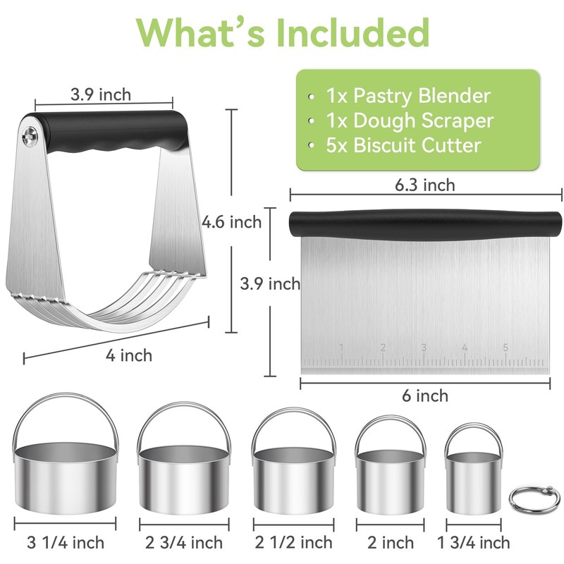 Biscuit Cutter Set, Stainless Steel Round Cookie Cutter with Bench Scraper & ... gallery