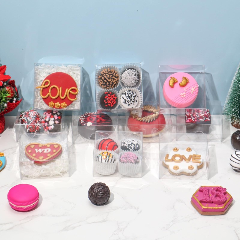 100PCS Cookie Boxes 3¼"×3¼"×1½"Clear Mini Bakery for Donuts Cookies Macarons gallery