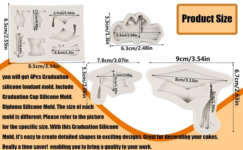 Graduation Fondant Molds Graduation Cap Diploma Scroll Silicone Mold for gallery