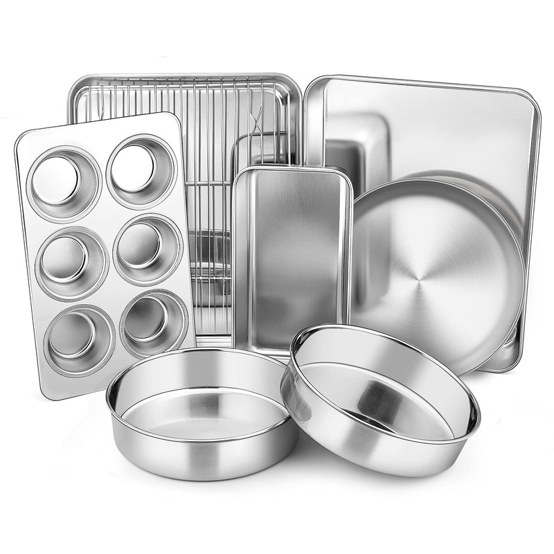 Toaster Oven Bakeware Set E-Far 8-Piece Stainless Steel Small Baking Pan Set