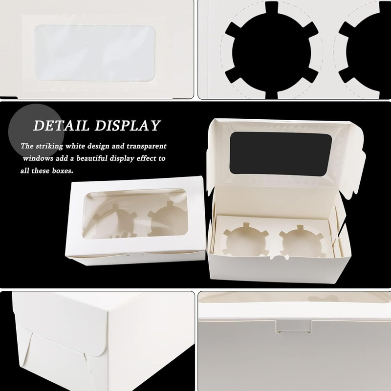 30 Pack White Paper Cupcake Boxes with 2 Cavity Cookie Gift Boxes with Clear Win gallery