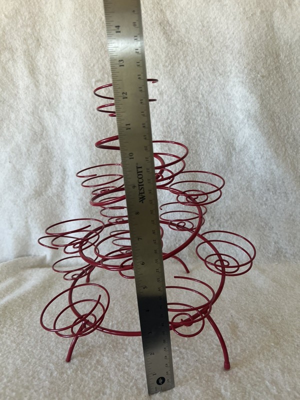 Red Cupcake Stand Display Spiral Metal 13 Holders Christmas Tree Valentines gallery