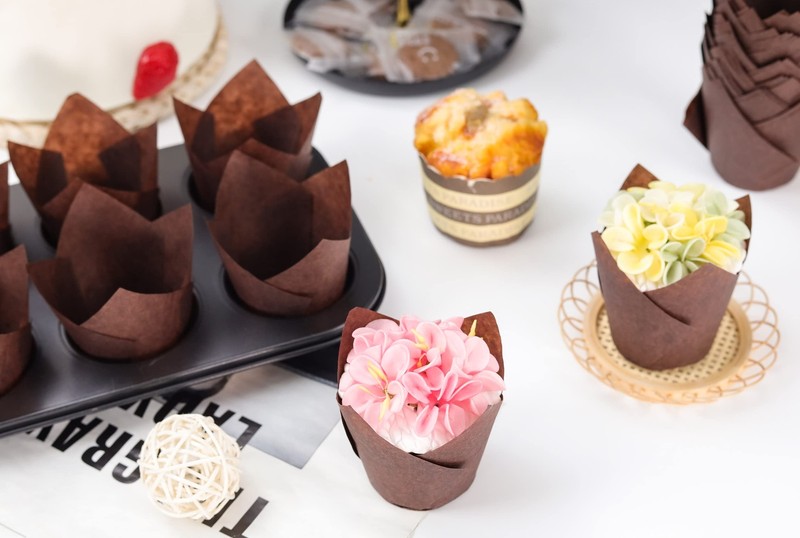 300 PCS Brown Tulip Cupcake Liners Medium Baking Cups Standard Size Wedding gallery