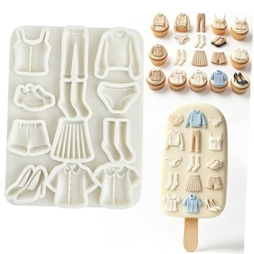 1 Pc Fashion Clothing Fondant Mold 12-Cavity Mini Clothes Shoes Chocolate