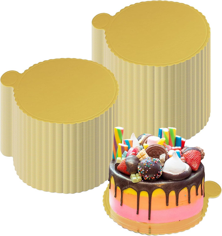50 Pcs 3.15" Mini Cake Boards Golden Disposable round Cardboard Cake Bases for C gallery
