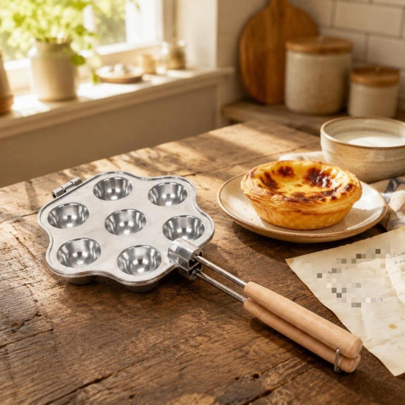 Tartlet Pan Dessert Cavity Pan Hinged 7-Cavity Tart Pan Wooden Handles gallery
