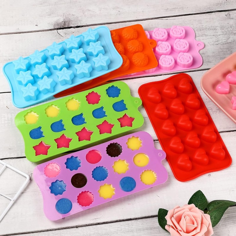 6pcs Flower Shape Silicone Candy Molds Heart Star Rose 15 Cavity Trays gallery