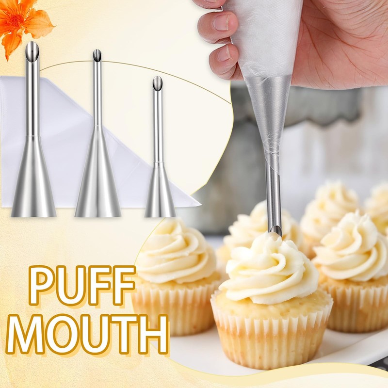 3 Pcs Puff Cream Filling Piping Tips Kit, Long Piping Nozzle with 50 Disposab... gallery
