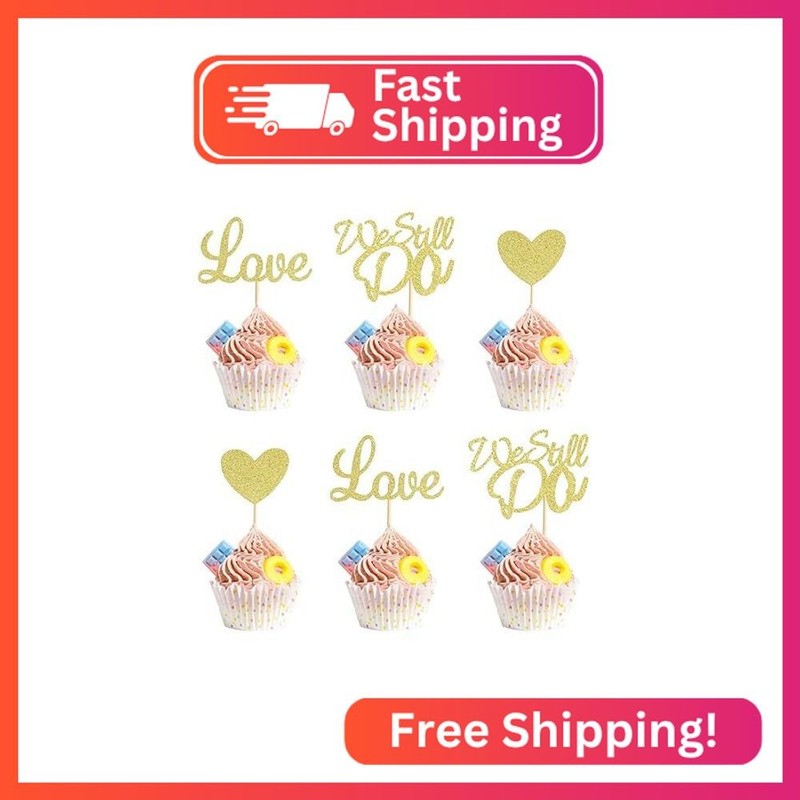 Arthsdite 24Pcs We Still Do Cupcake Toppers Glitter Love Heart Marriage Annivers
