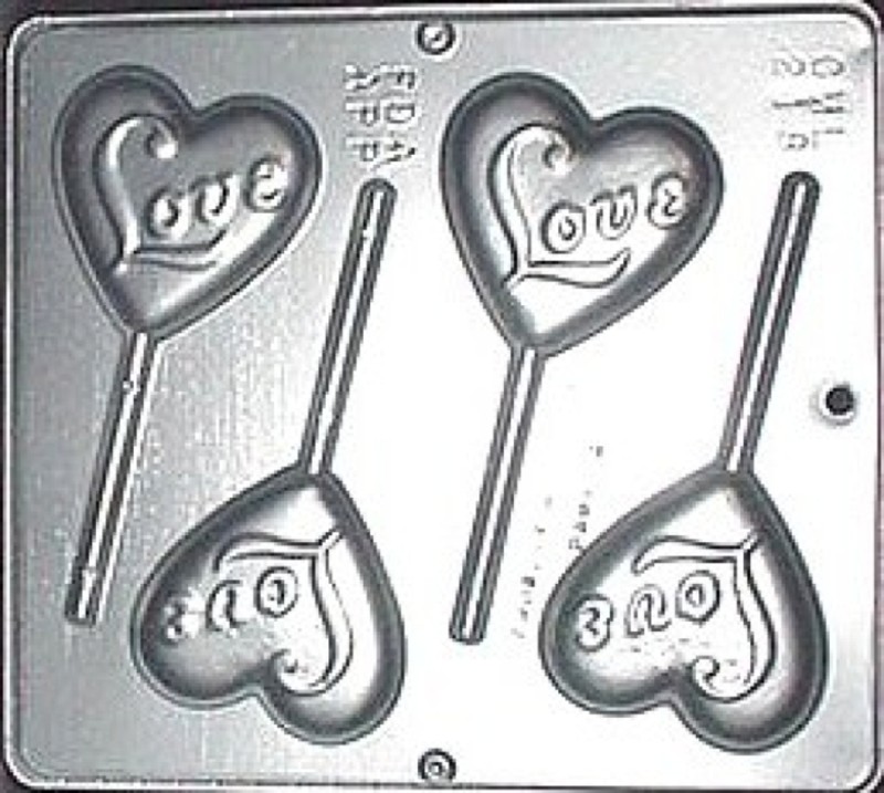 "Love" on Heart Lollipop Chocolate Candy Mold Valentine 218 NEW gallery