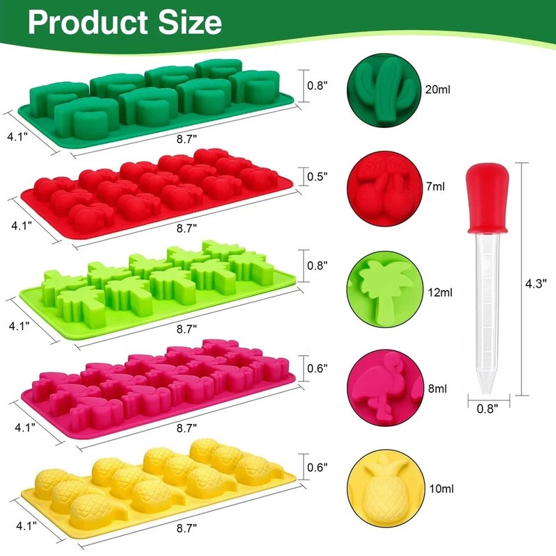 5 Pack Hawaiian Tropical Themed Ice Cube Tray Summer Silicone Molds gallery