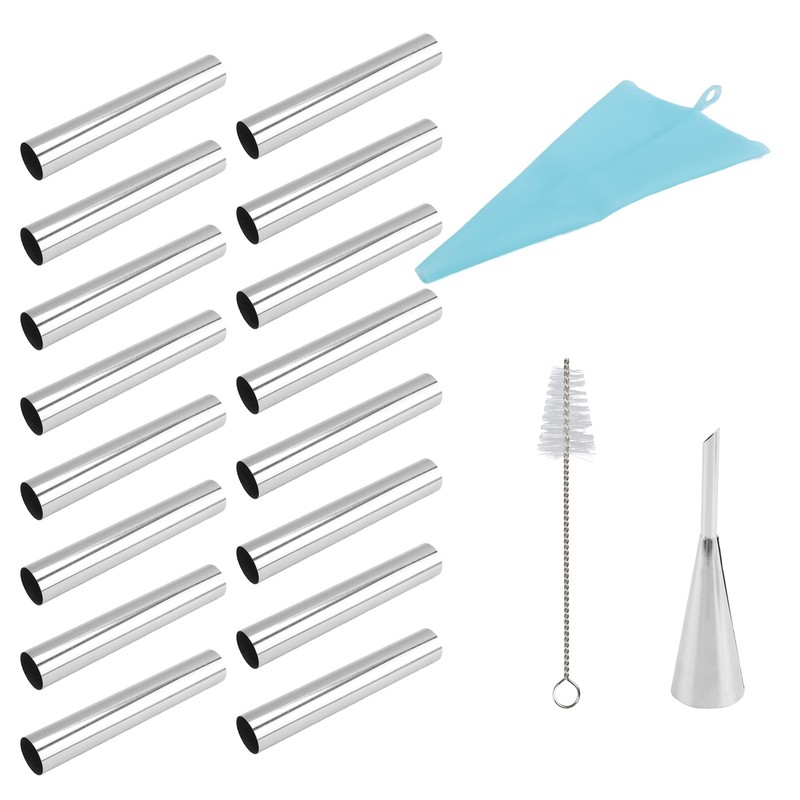 19PCS Cannoli Tubes Forms Set Stainless Steel Non-Stick Cream Horn Danish1702