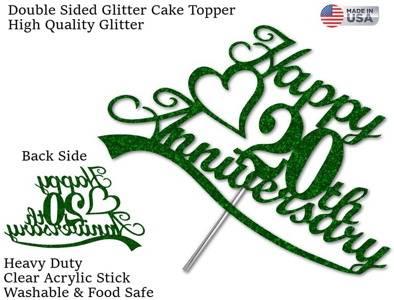 20th Anniversary Cake Topper Green Glitter, 20th Wedding Anniversary Decor gallery
