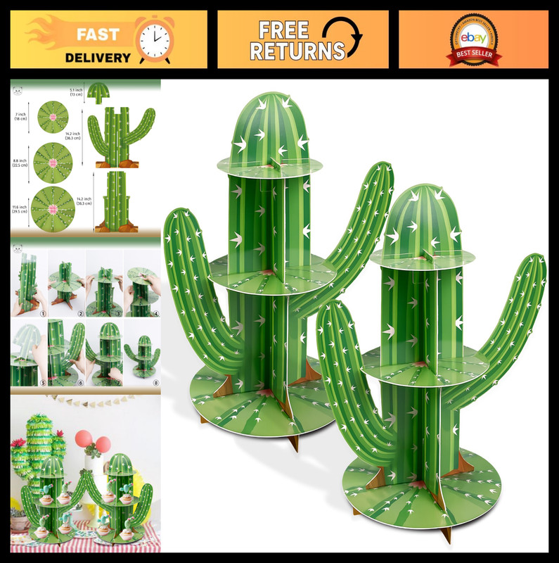 2 Pack Cactus Cupcake Stand – Fiesta Dessert Holder for Cinco de Mayo & Taco Par