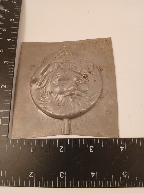 Vintage Christmas Santa Claus Metal Lollipop Sucker Mold READ gallery