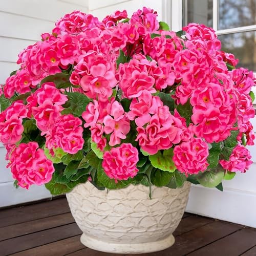 Artificial Geraniums Flowers for Outdoors Spring Decoration Bundles 4 Pink