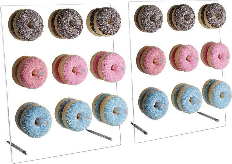 Clear Donut Stands, Acrylic Donut Wall Display Stand, 2 Pack Donut Board for Des